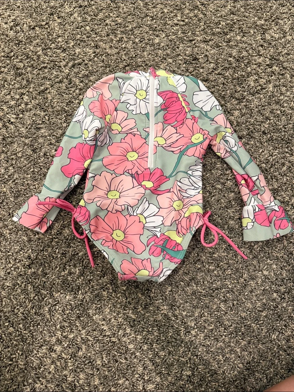 Marie Nicole 3-6 month Girls Long-Sleeve Floral One-Piece Swimsuit - Pink & Mint